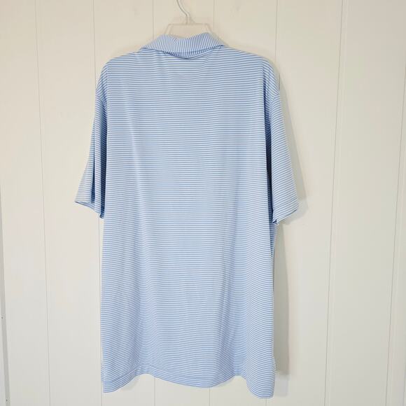 Peter Millar Summer Comfort Gold Polo Shirt Blue White Stripes Eagle Size L - Picture 2 of 5